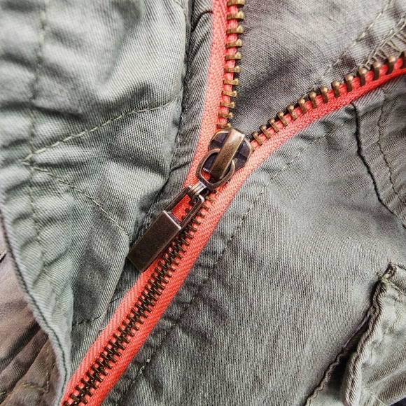 BONGO Olive Green Hooded Utility Jacket Women's XL 100% Cotton Contrast Zipper - Picture 3 of 7